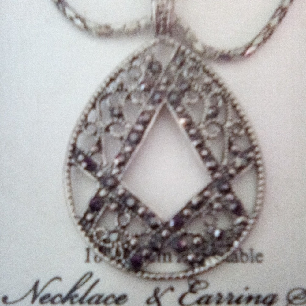 Silver Tone Marcasite Style Filigree Necklace and 2 Pair Earring Jewelry Set 18" - Picture 3 of 8